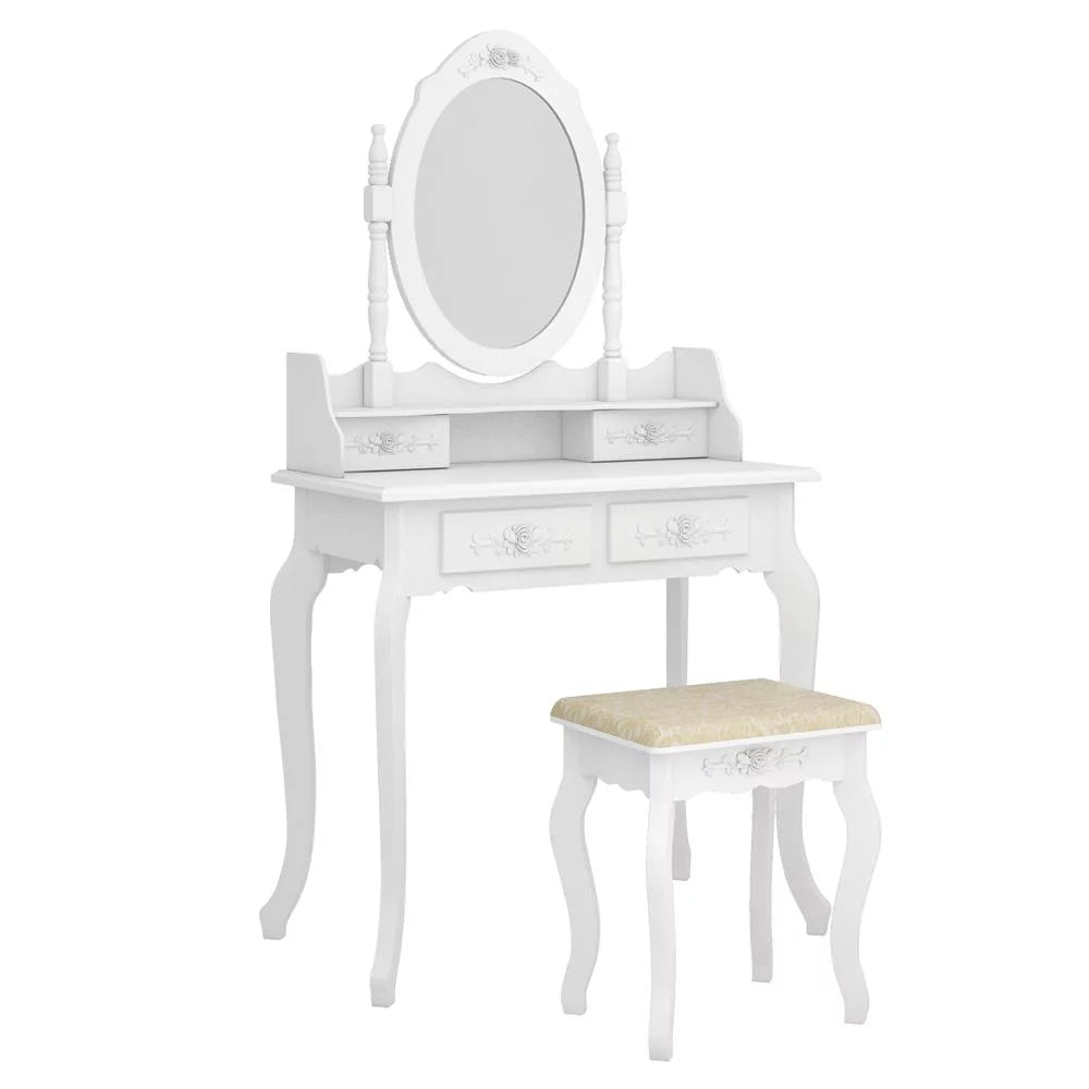White Vanity Table Set with Mirror and 4 Drawers H637303