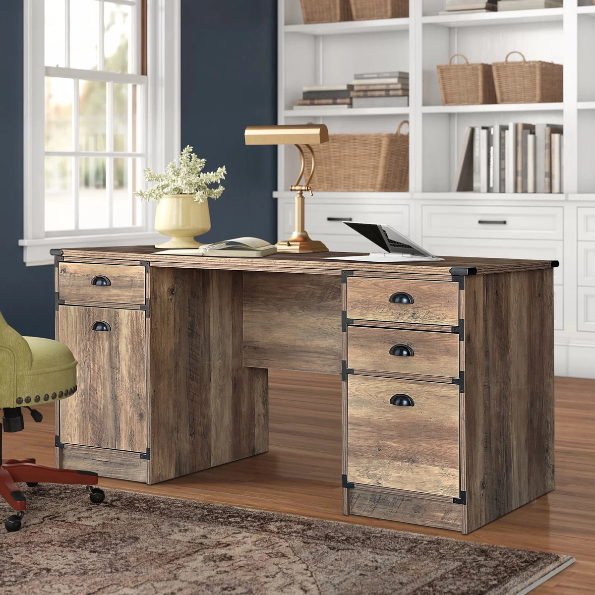 Oak Particle Board and Wood Desk V4096