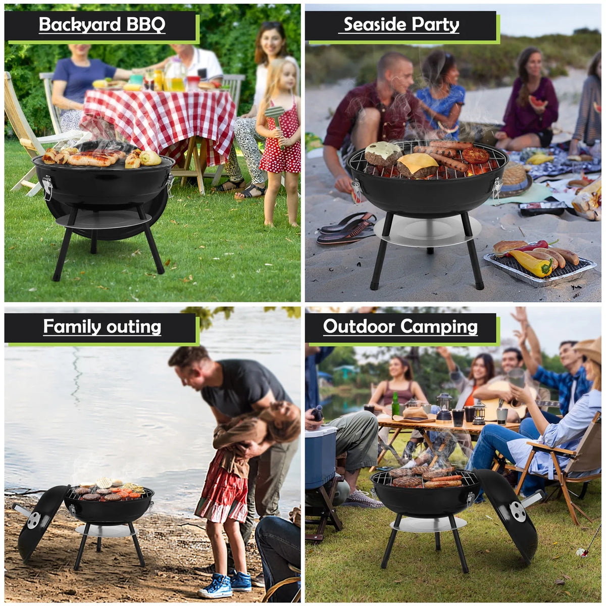 14 inch Portable Charcoal Grill with Black Lid T4655