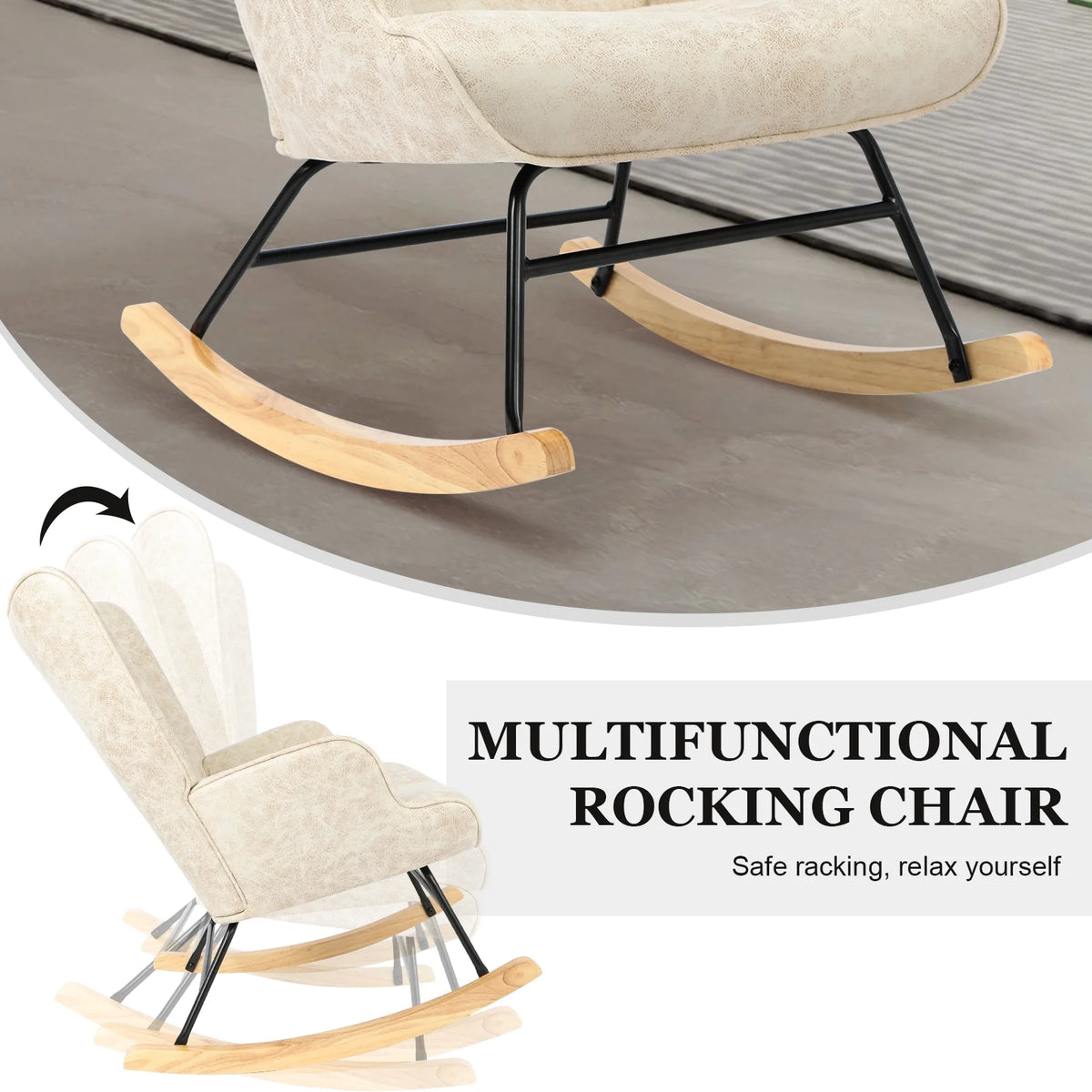 Polyester Fabric Rocking Chair with Wooden Base and Armrests White P350373