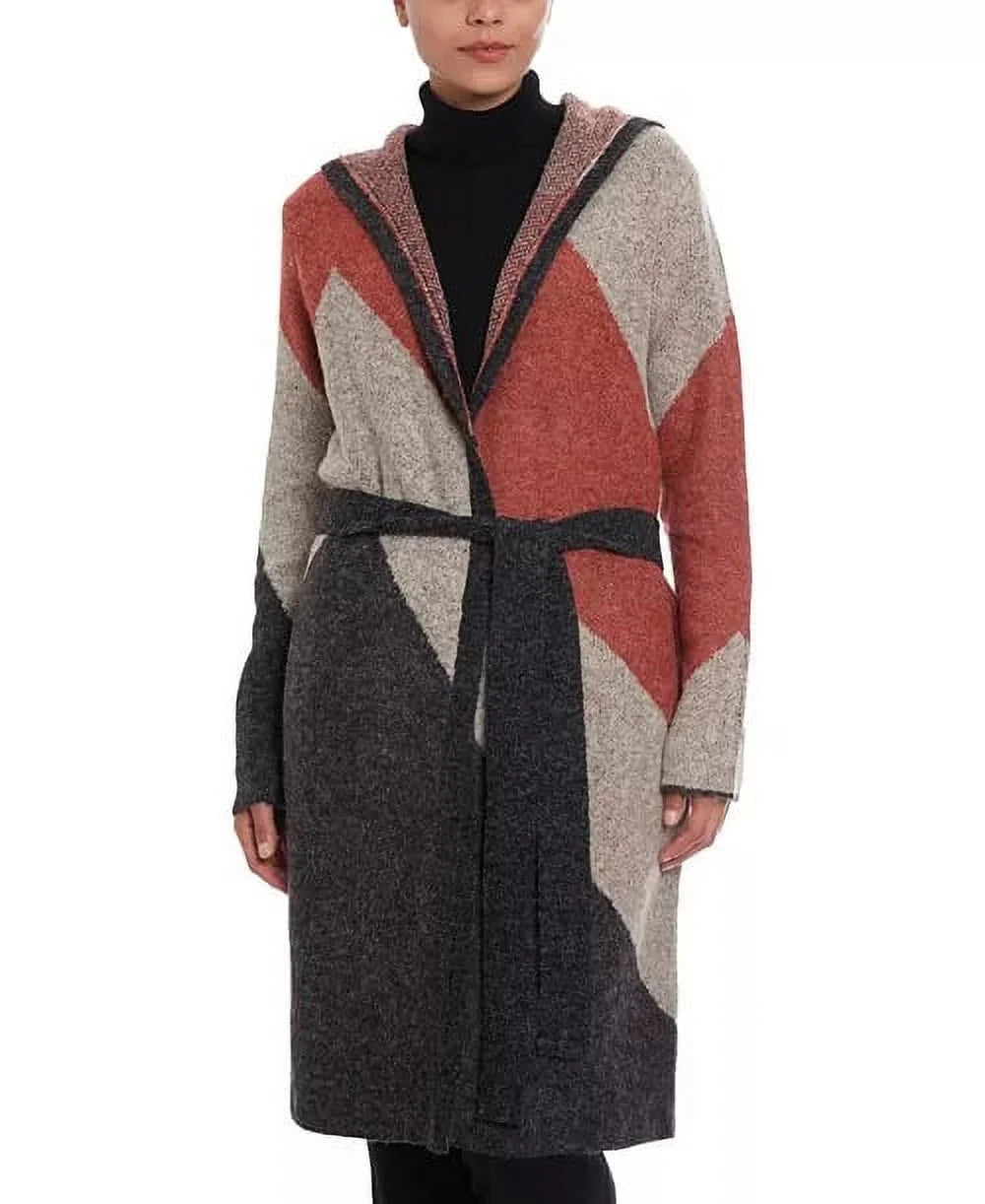 Women's Color Block Long Sleeve Tie Front Sweater E900
