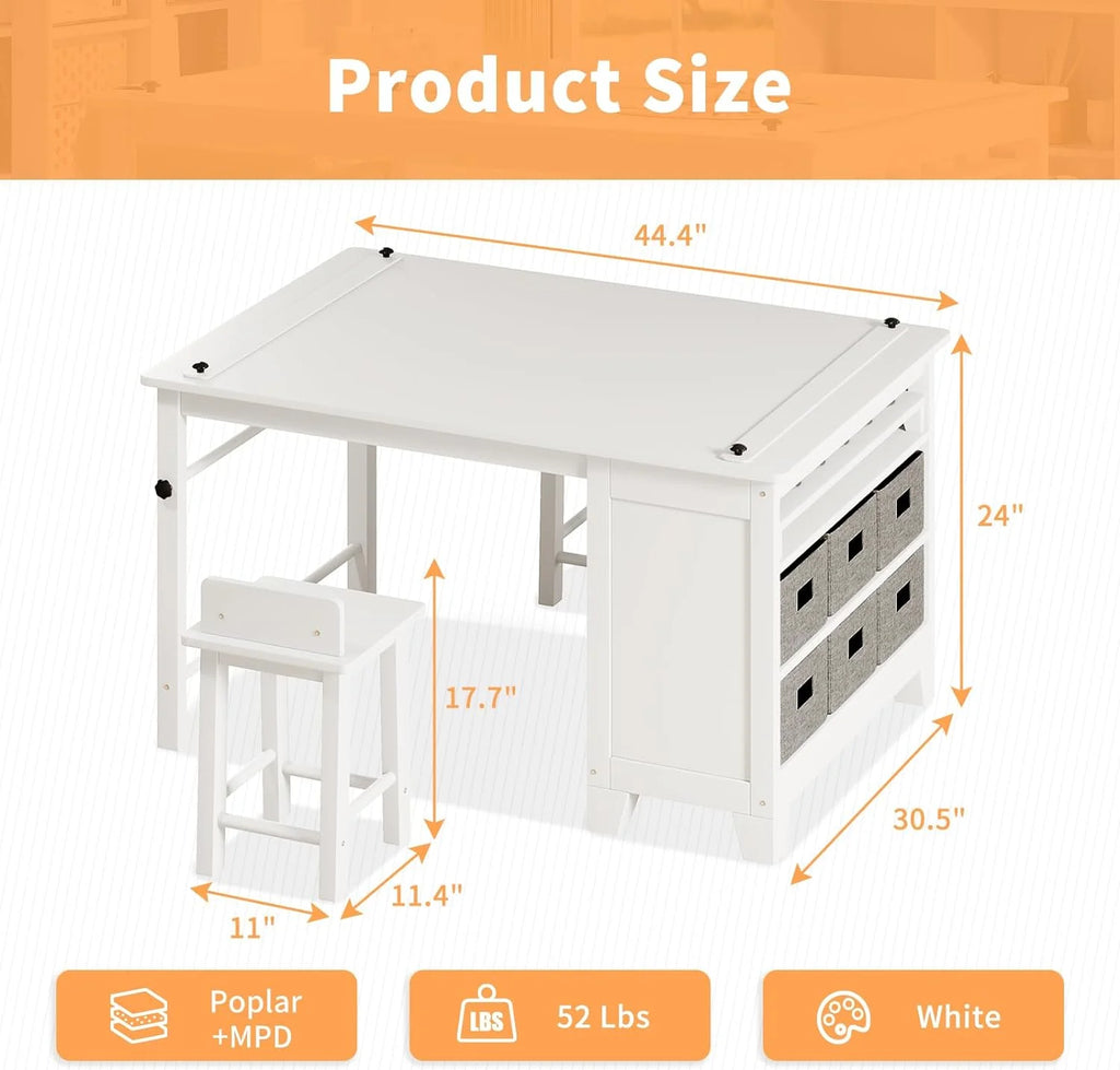 Wooden Kids Art Table and Chair Set with Storage Shelves L212
