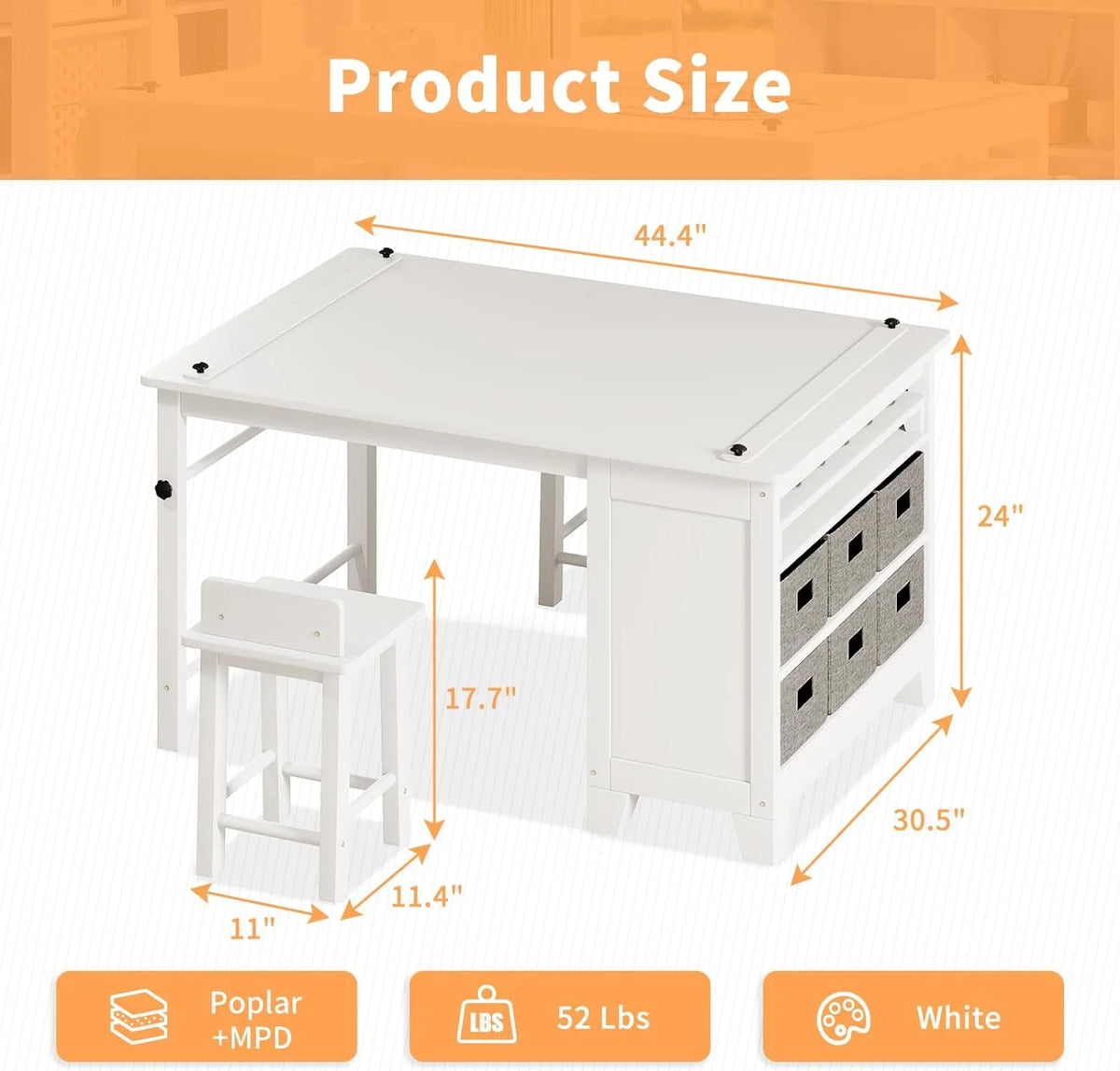 Wooden Kids Art Table and Chair Set with Storage Shelves L212