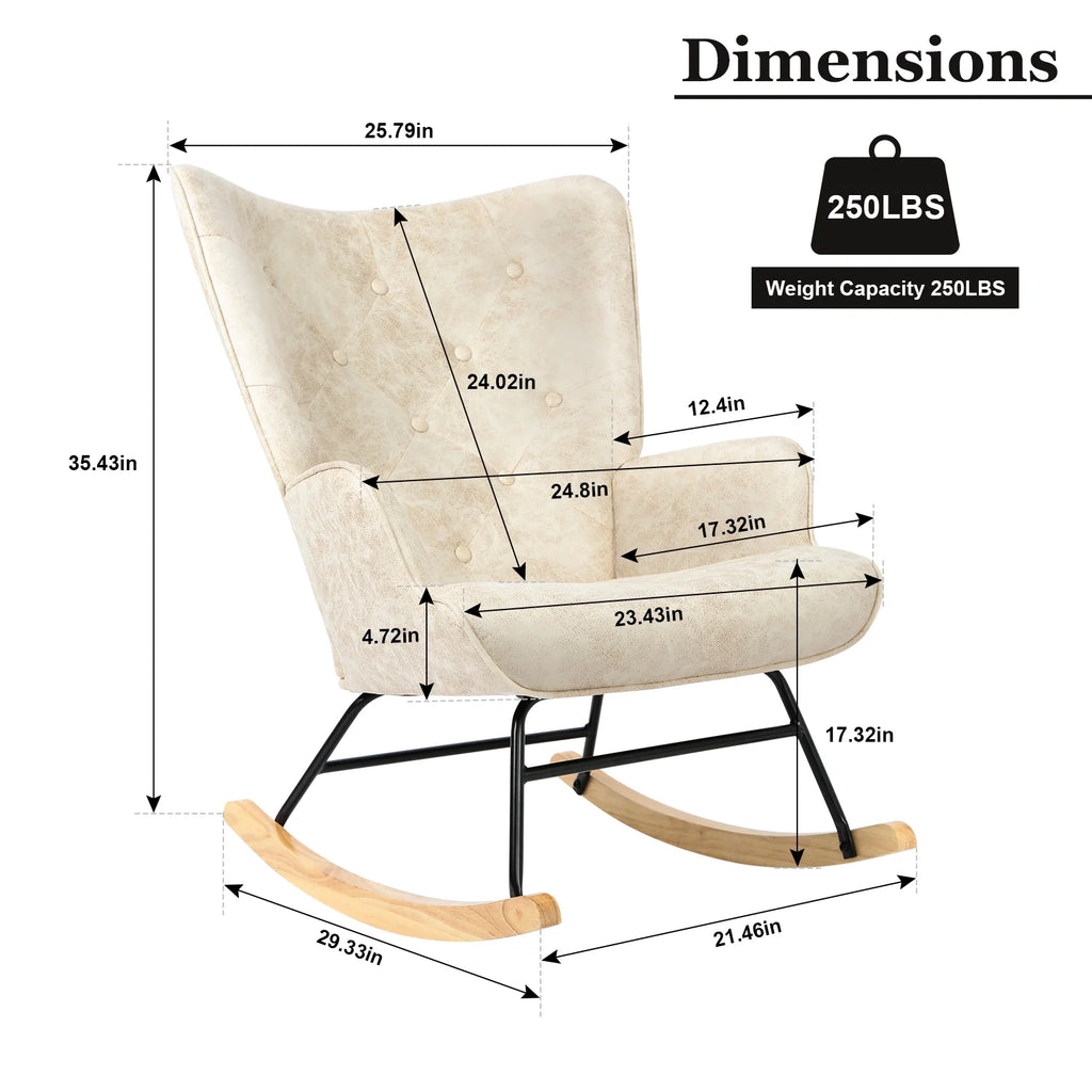 Polyester Fabric Rocking Chair with Wooden Base and Armrests White P350373