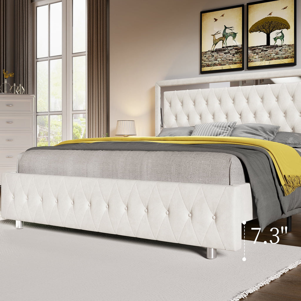 Queen Size Velvet Button Tufted LED Bed Frame K1250