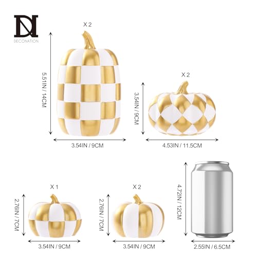 7Pcs Black and White Faux Checkered Pumpkins R10421