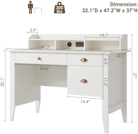 Black Computer Desk with USB Charging Port and Drawers J981990