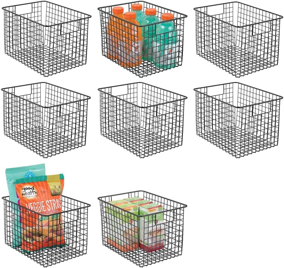 Metal Wire Storage Bin Baskets with Handles 8 Pack Black P607