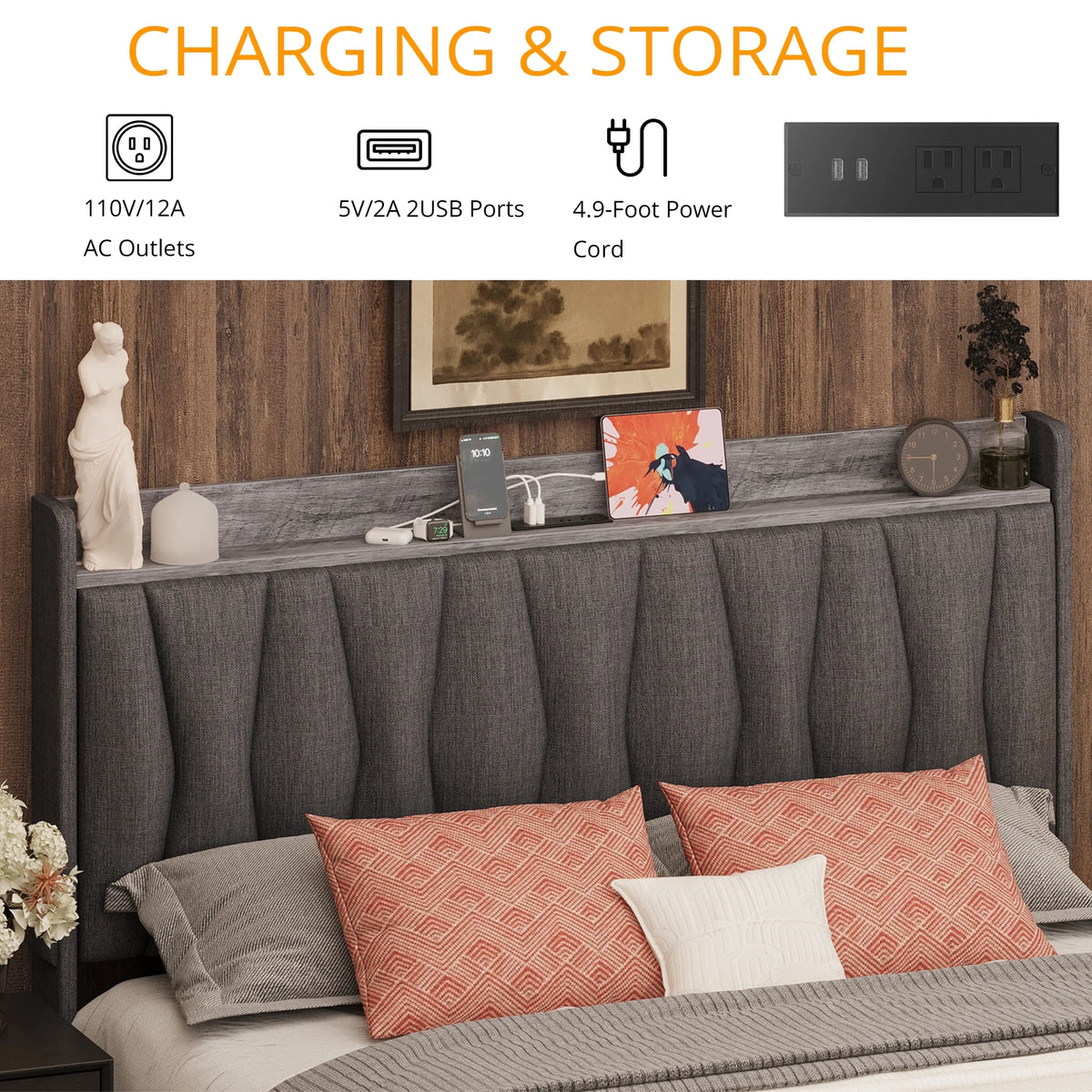 Queen Size Upholstered Storage Bed Frame with 3 Drawers B3148