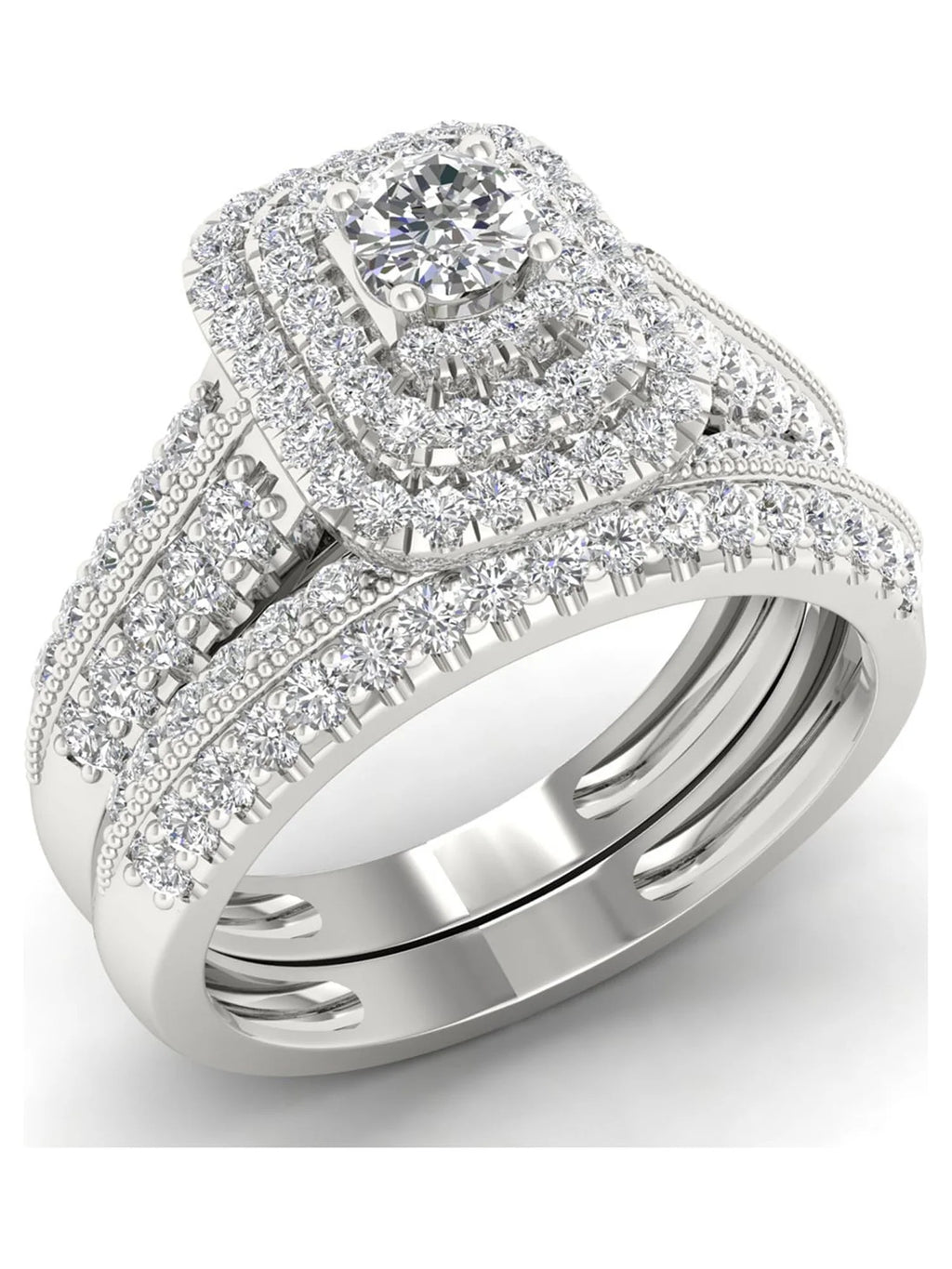 1ct Diamond 14K White Gold Halo Engagement Ring Set F8297