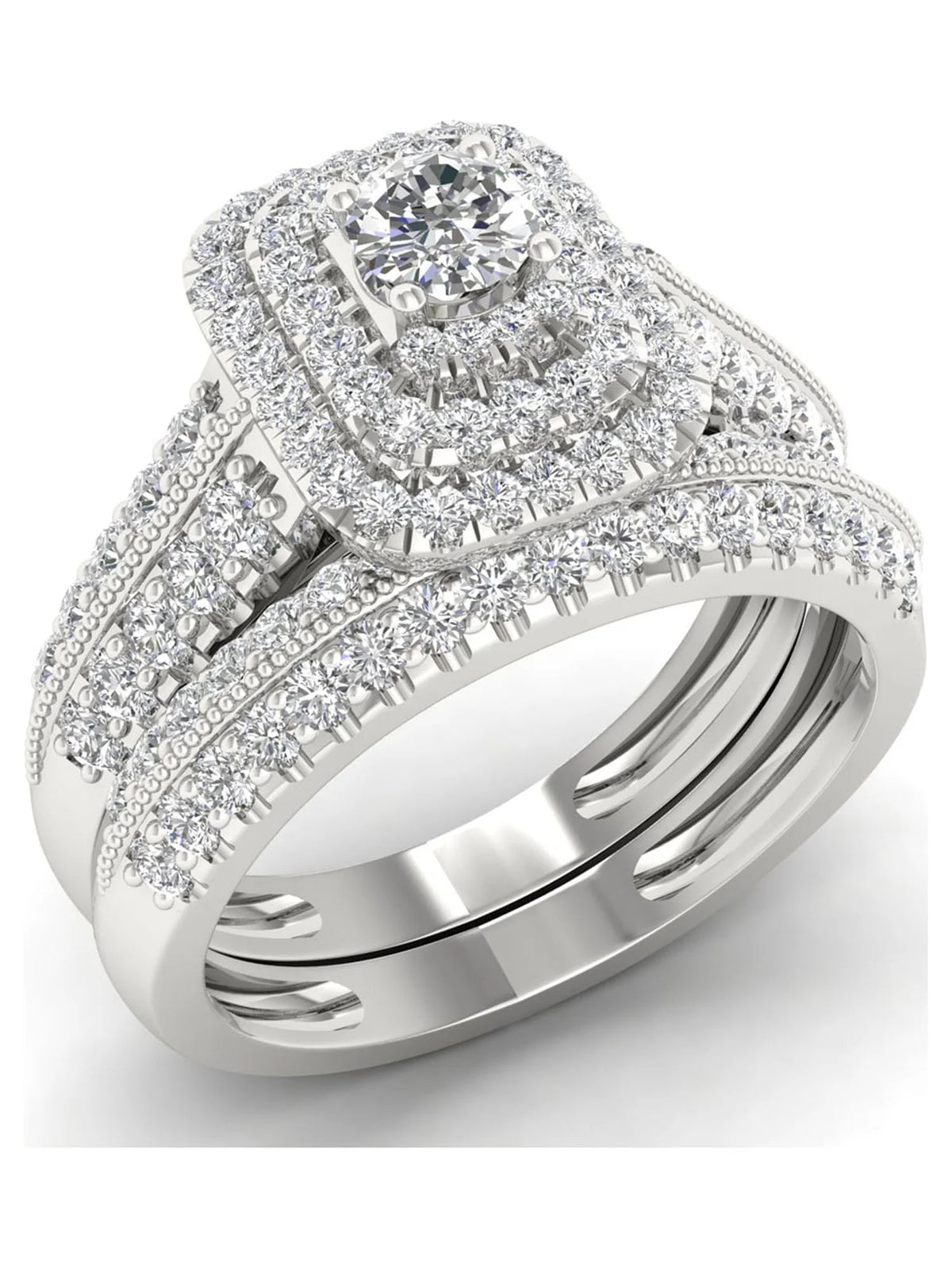 1ct Diamond 14K White Gold Halo Engagement Ring Set F8297