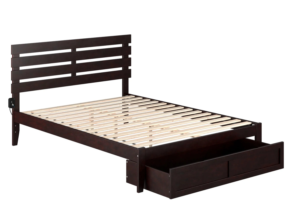 Queen Wood Platform Bed Frame with Foot Drawer Storage Z97279