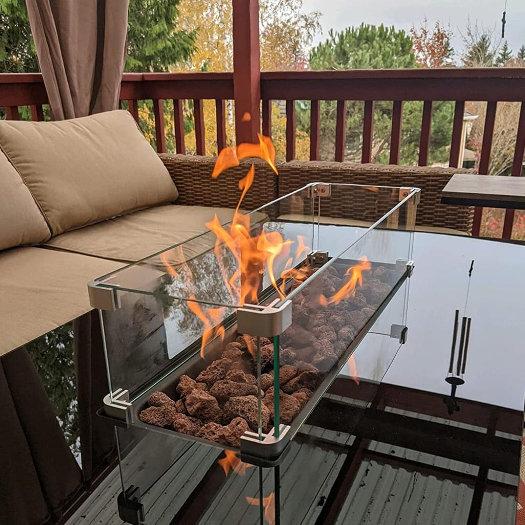 Propane Fire Pit Table 43 in 60,000BTU Auto-Ignition with Glass Wind Guard U248