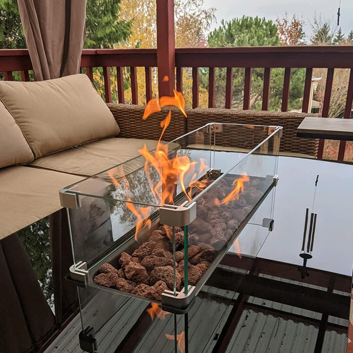 Propane Fire Pit Table 43 in 60,000BTU Auto-Ignition with Glass Wind Guard U248