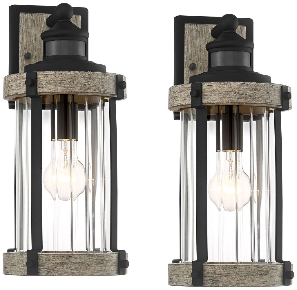Set of 2 Gray Black Motion Sensor Dusk to Dawn Outdoor Wall Light Z74577