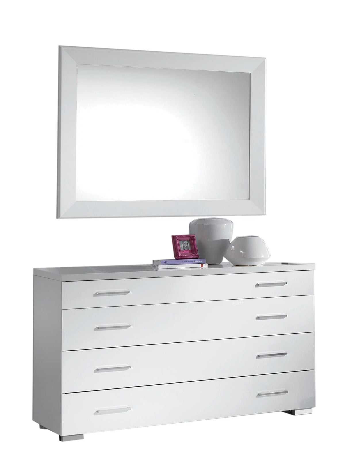 White High Gloss Dresser Chest & Wardrobe Set 3P V827