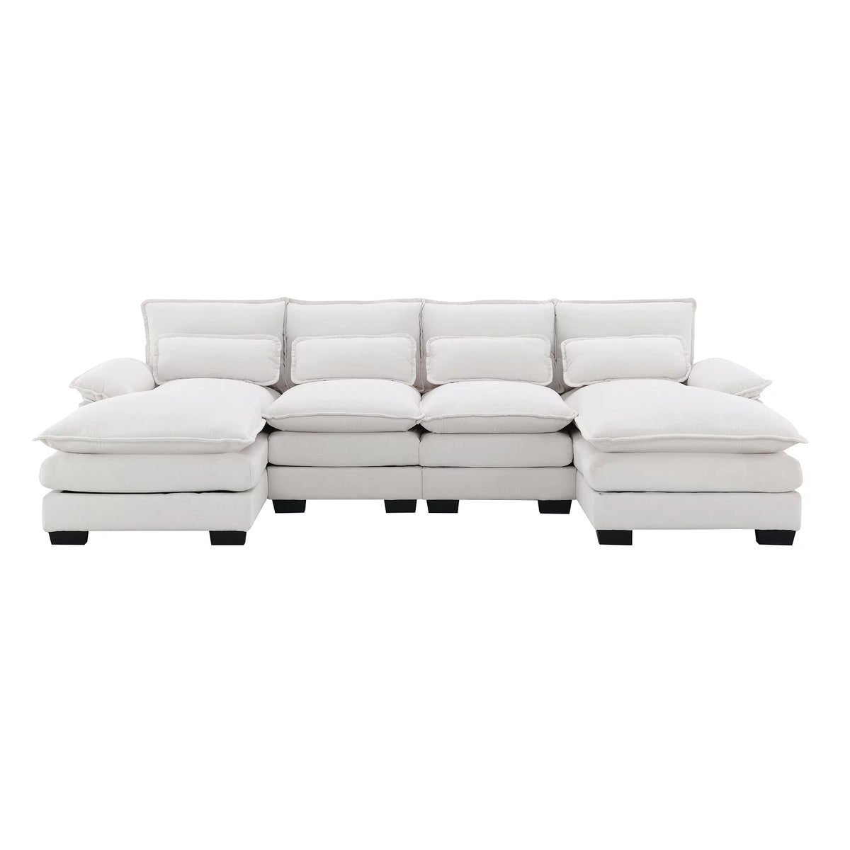 White Chenille U-shaped 6 Seat Sofa with Chaise Lounge B7737