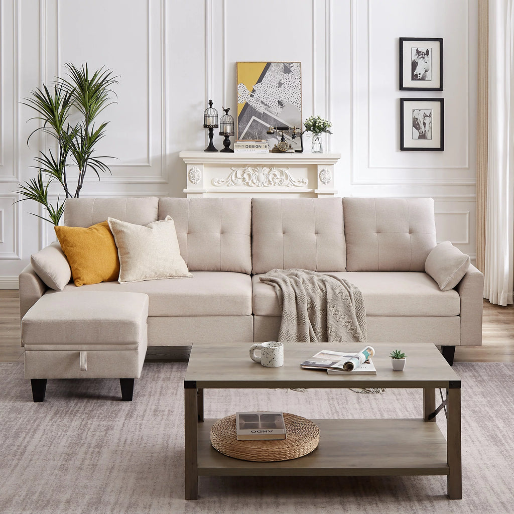 Modern Sectional Sofa with Reversible Chaise L Shaped 4-Seat Convertible Sofa P65308