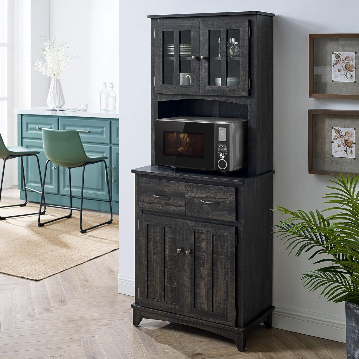 Charcoal Microwave Storage Stand with Double Door Cabinets R801169