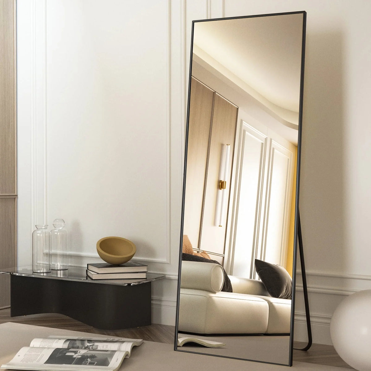 64x21 Full Length Mirror Rectangle Body Dressing Floor Standing Mirror, Black T615842