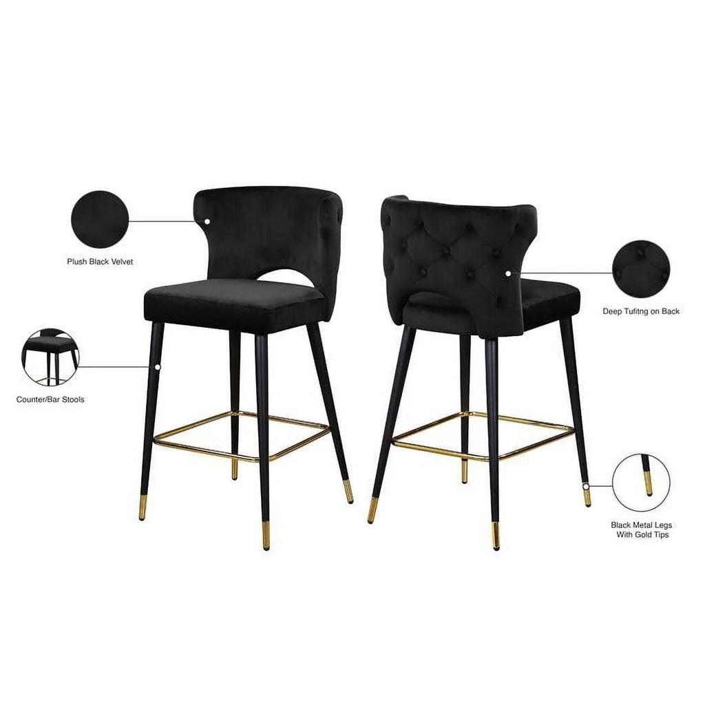 Black Velvet Bar Stool Set of 2 H4456