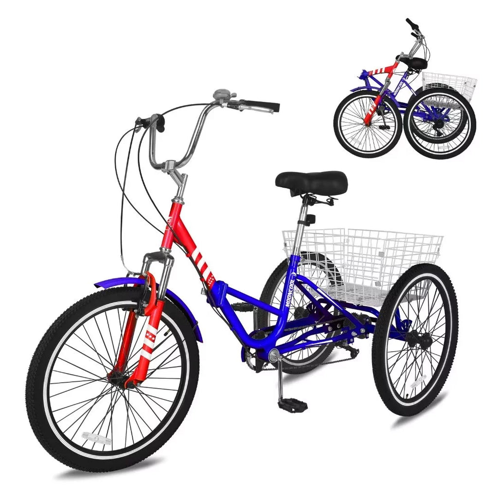 24 Inch 7-Speed 3 Wheels Folding Tricycle T53591