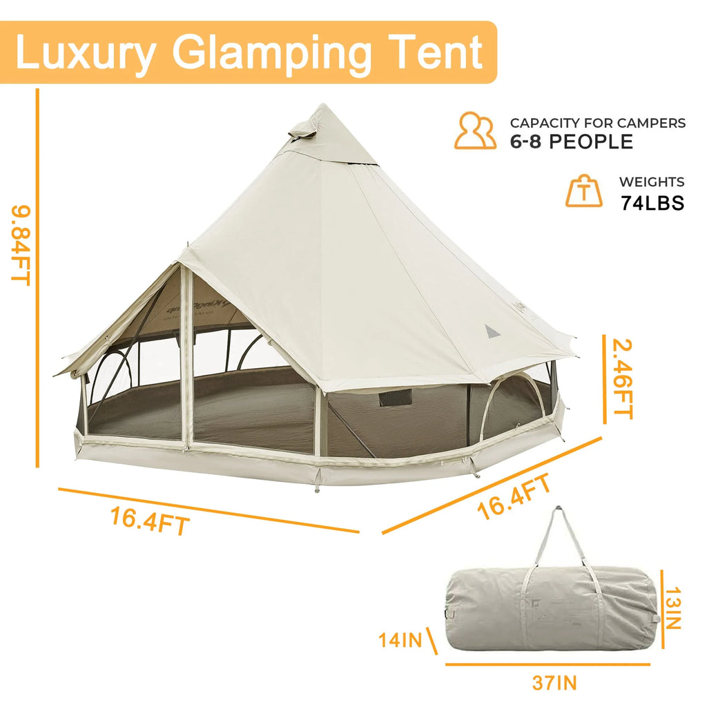 Canvas Bell Tent with Stove Jack Hole, 8-People 4 Seasons P34509
