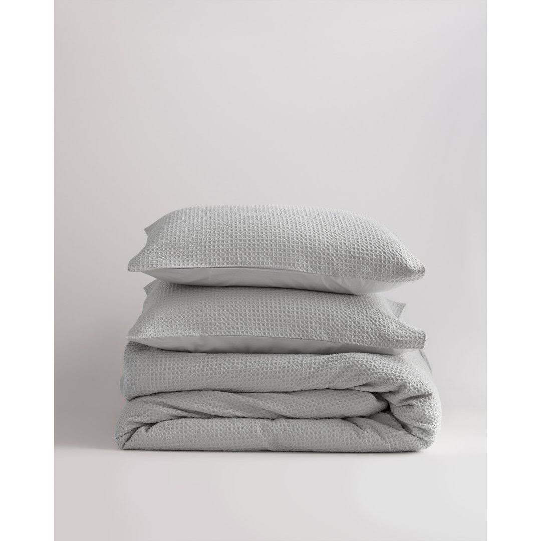 Light Grey King Cal King Organic Cotton Waffle Duvet Cover Set Q84377