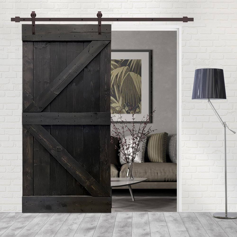 Stained Wood Sliding Barn Door with Hardware Kit O71651