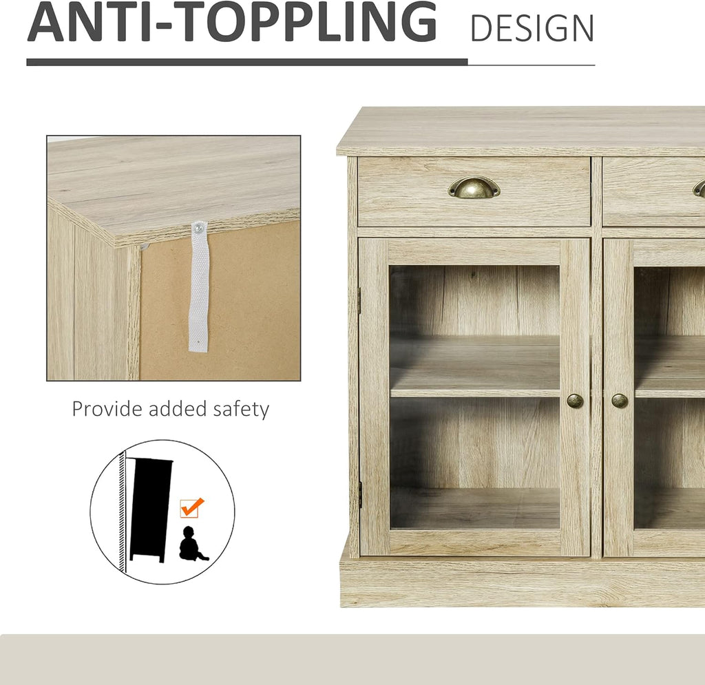 Oak Sideboard Storage Cabinet with 2 Glass Doors and 2 Drawers O234
