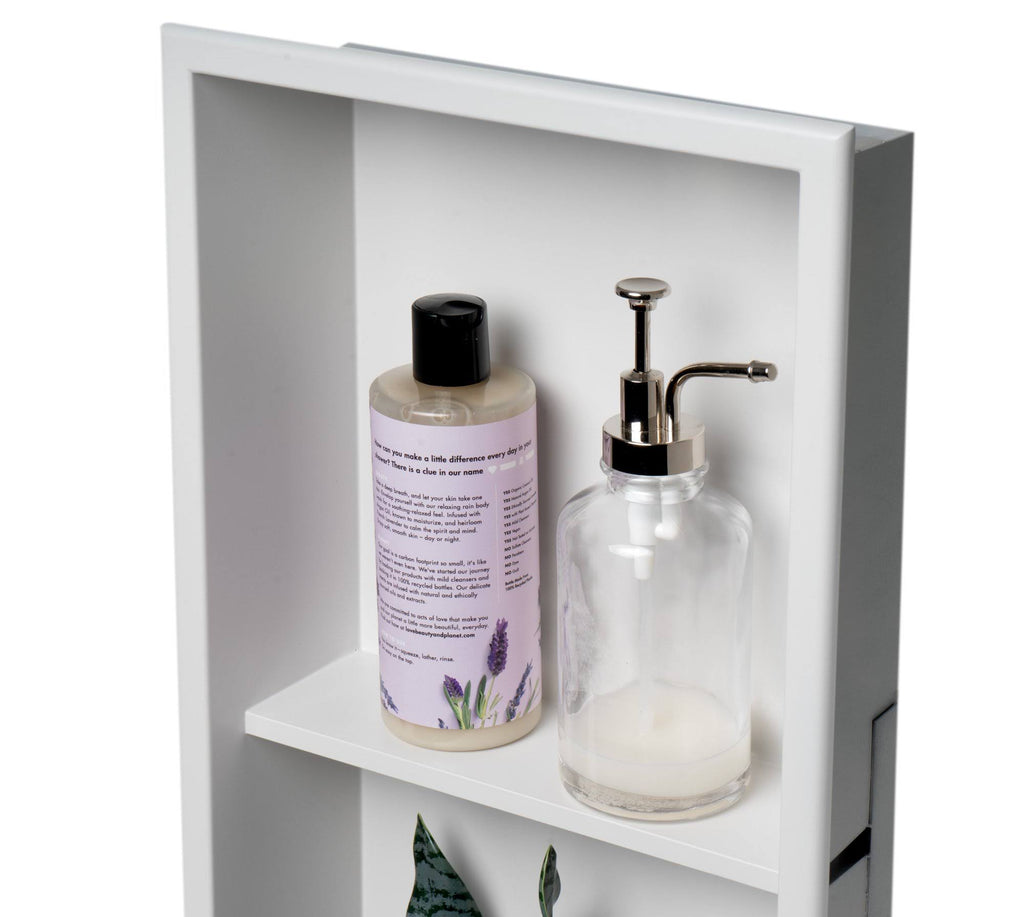 12 x 24 Stainless Steel Vertical Double Shelf Bath Shower Niche Matte White J583912