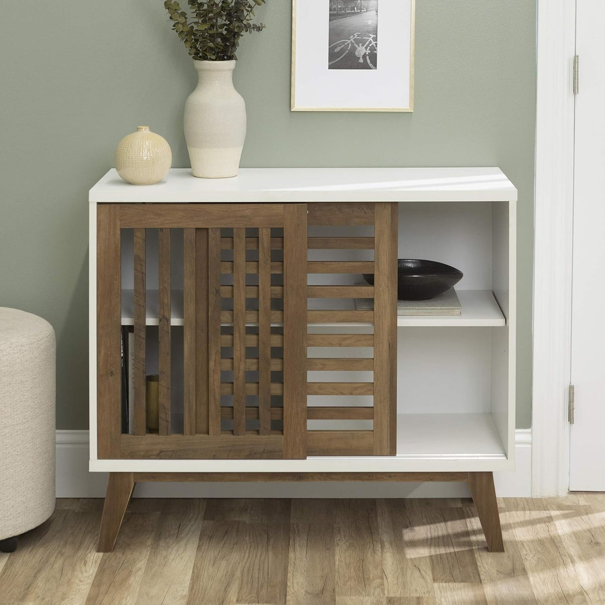 36 Inch White and Rustic Oak Cabinet L59875