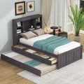 Twin Size Wood Platform Bed with Storage Headboard and Trundle R4869