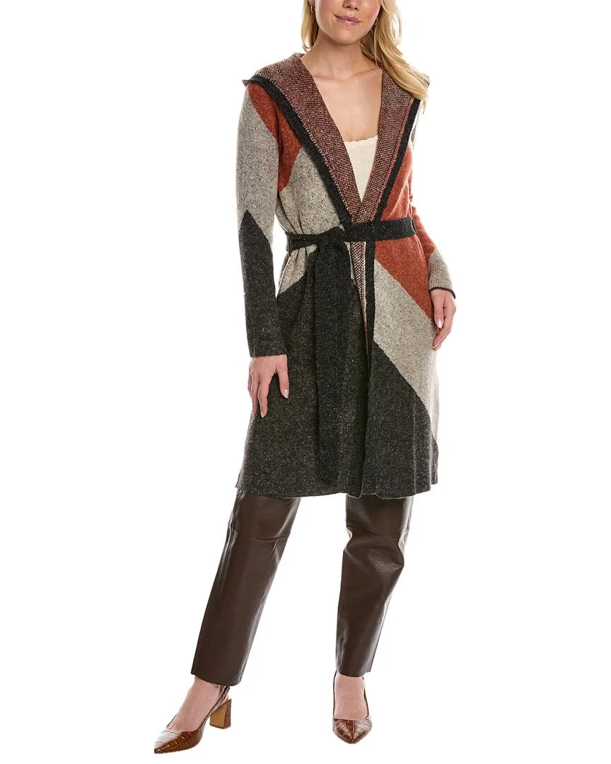 Women's Color Block Long Sleeve Tie Front Sweater E900