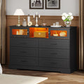 Black 6 Drawer Wood Dresser with 2 Sliding Doors N89079