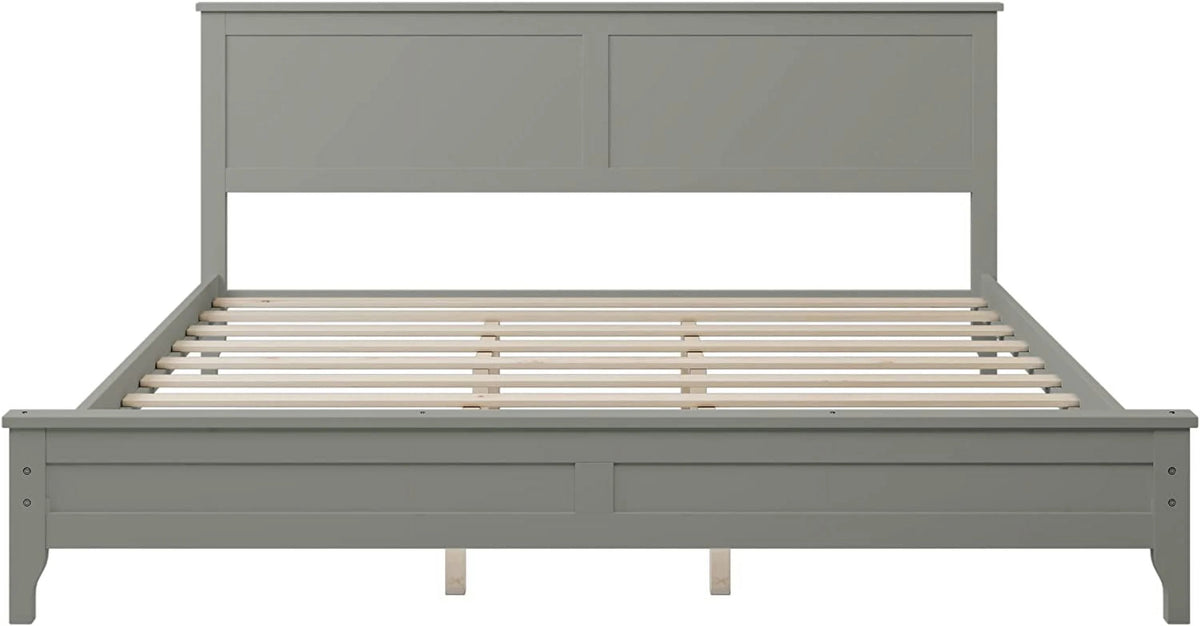 King Size Wood Platform Bed Frame with Headboard and Slat Support, Grey W2152