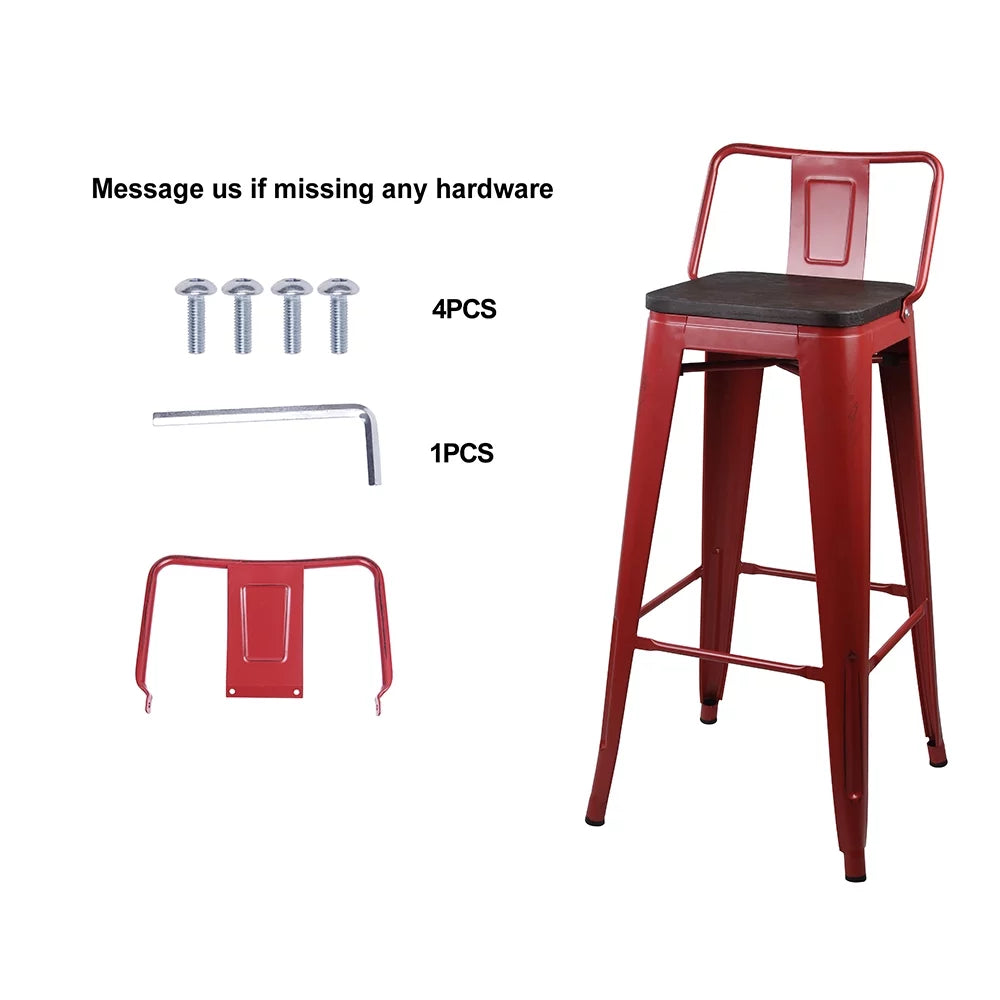 Red 30 inch Low Back Metal Barstools with Wood Seat, Set of 6 I133896