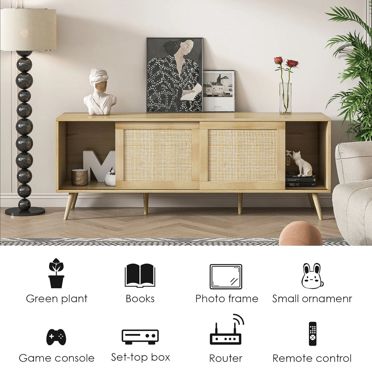 Farmhouse Rattan TV Stand for 75 inch TV D77185
