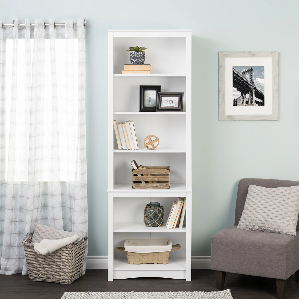 80" Tall White Bookcase with Adjustable Shelves D549724