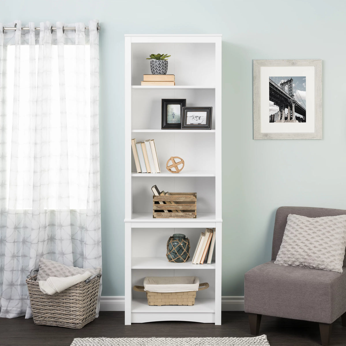 80" Tall White Bookcase with Adjustable Shelves D549724