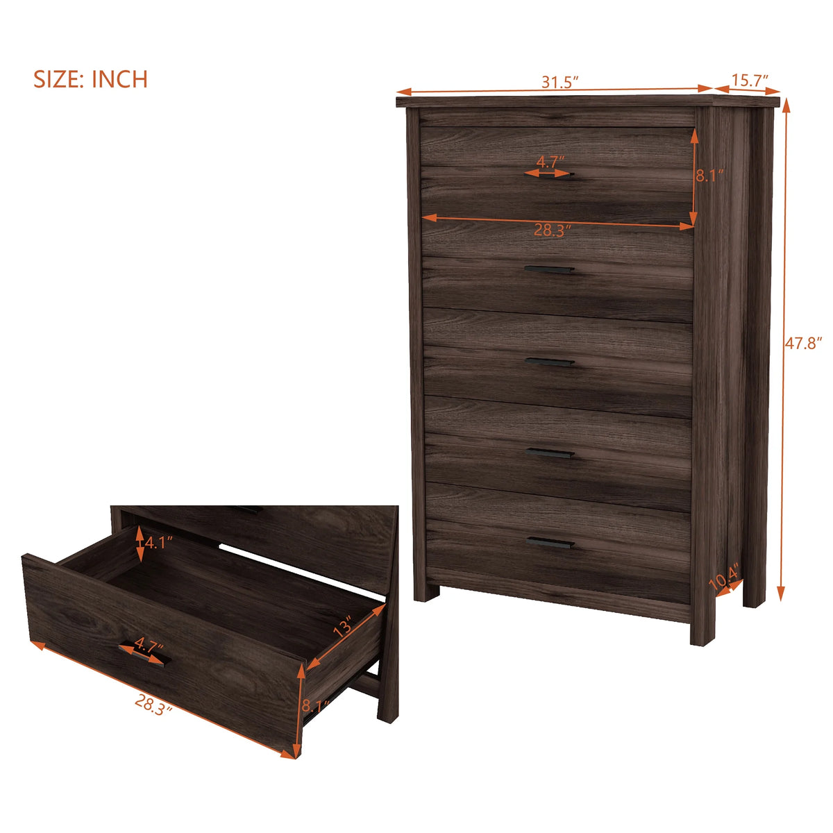 Light Gray 5 Drawer Wooden Dresser B3877