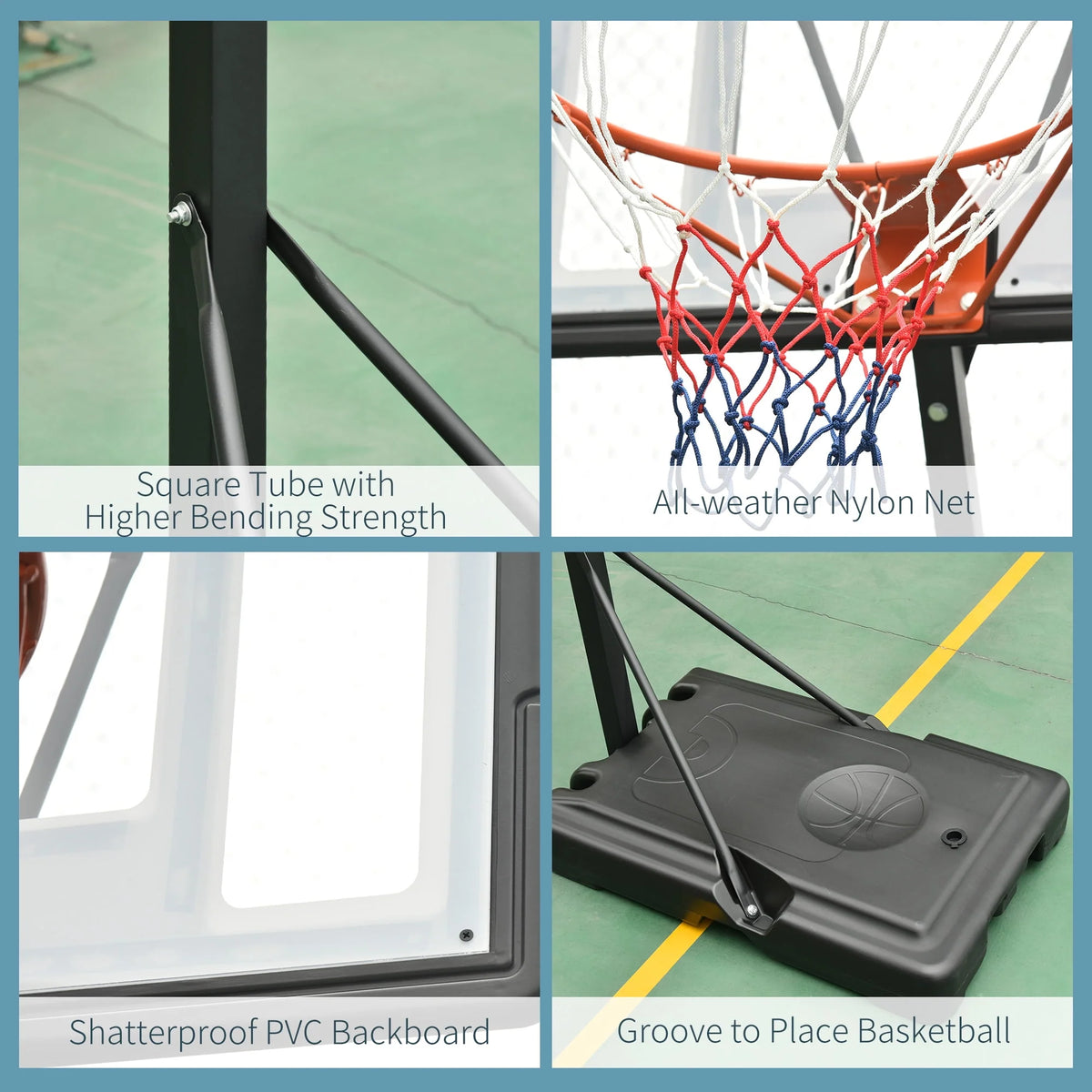 Portable Basketball Hoop Stand with 34 In. Backboard, Wheels, Height Adjustable 8 Ft. to 10 Ft. J4276