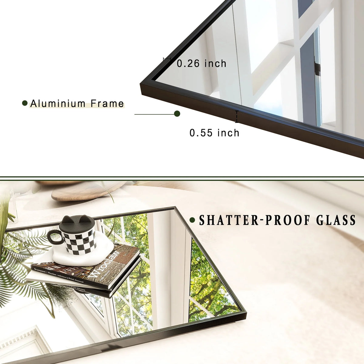 64x21 Full Length Mirror Rectangle Body Dressing Floor Standing Mirror, Black T615842