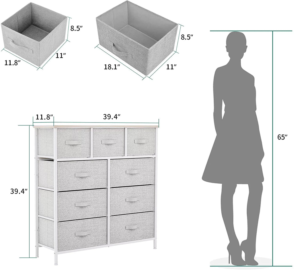 Light Gray 9 Drawer Dresser Storage Chest R9497