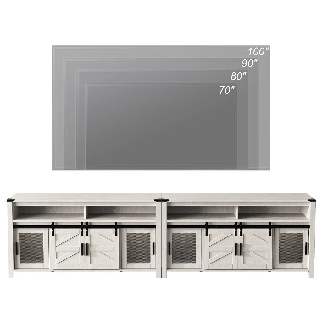 Antique White Wooden TV Stands with Mesh and Barn Doors V602117