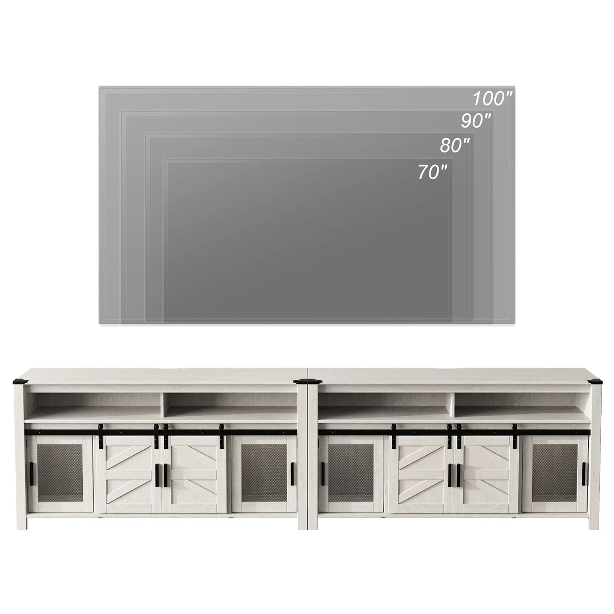 Antique White Wooden TV Stands with Mesh and Barn Doors V602117
