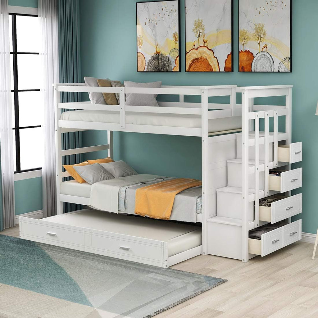 Twin Over Twin Bunk Bed with Trundle and Staircase X949221