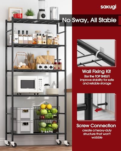 5 Tier Metal Storage Shelves with Wheels A59185
