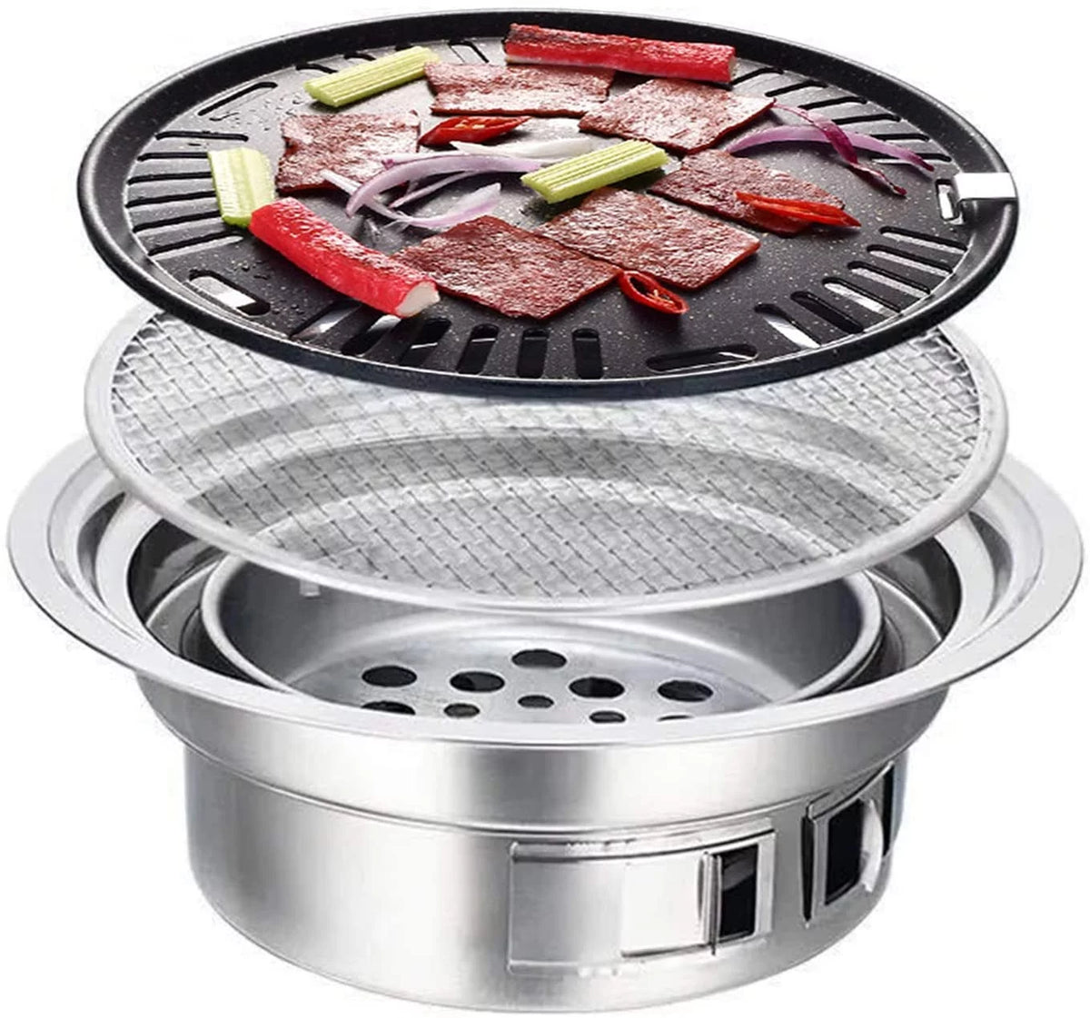 Round BBQ Charcoal Grill Non-stick Portable Stainless Steel A408