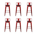 Red 30 inch Low Back Metal Barstools with Wood Seat, Set of 6 I133896